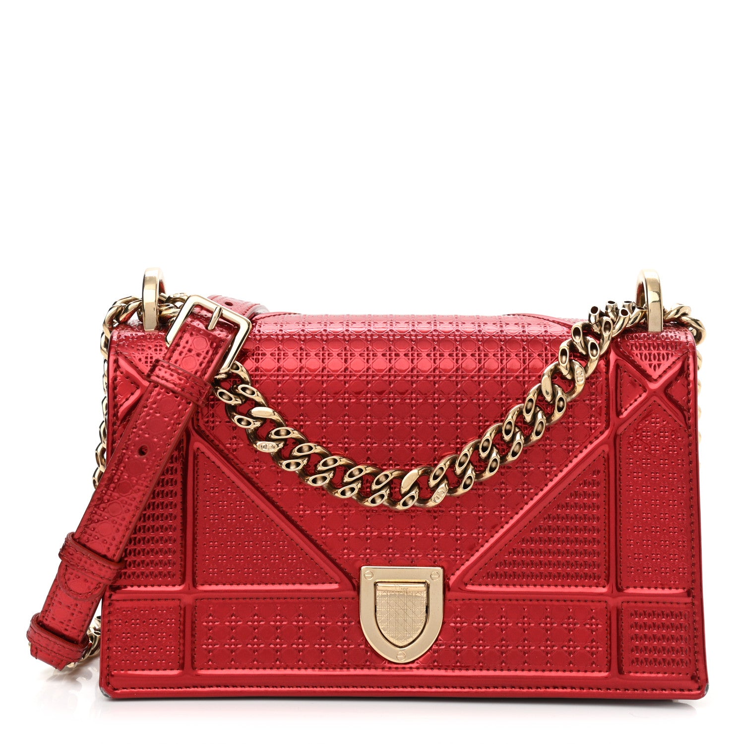 Christian Dior Metallic Patent Micro-Cannage Small Diorama Flap Bag Red 1 of 12