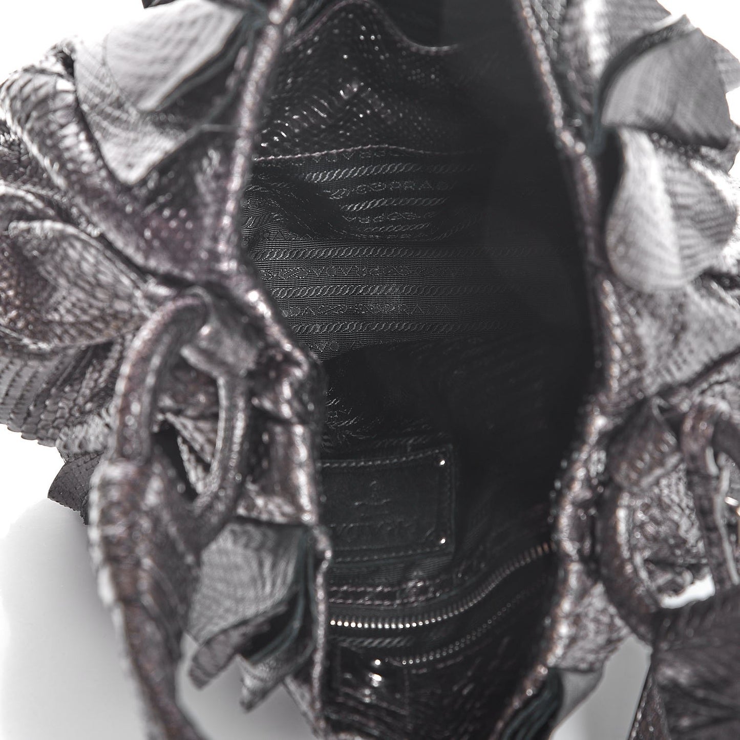 Metallic Python Ruffle Tote