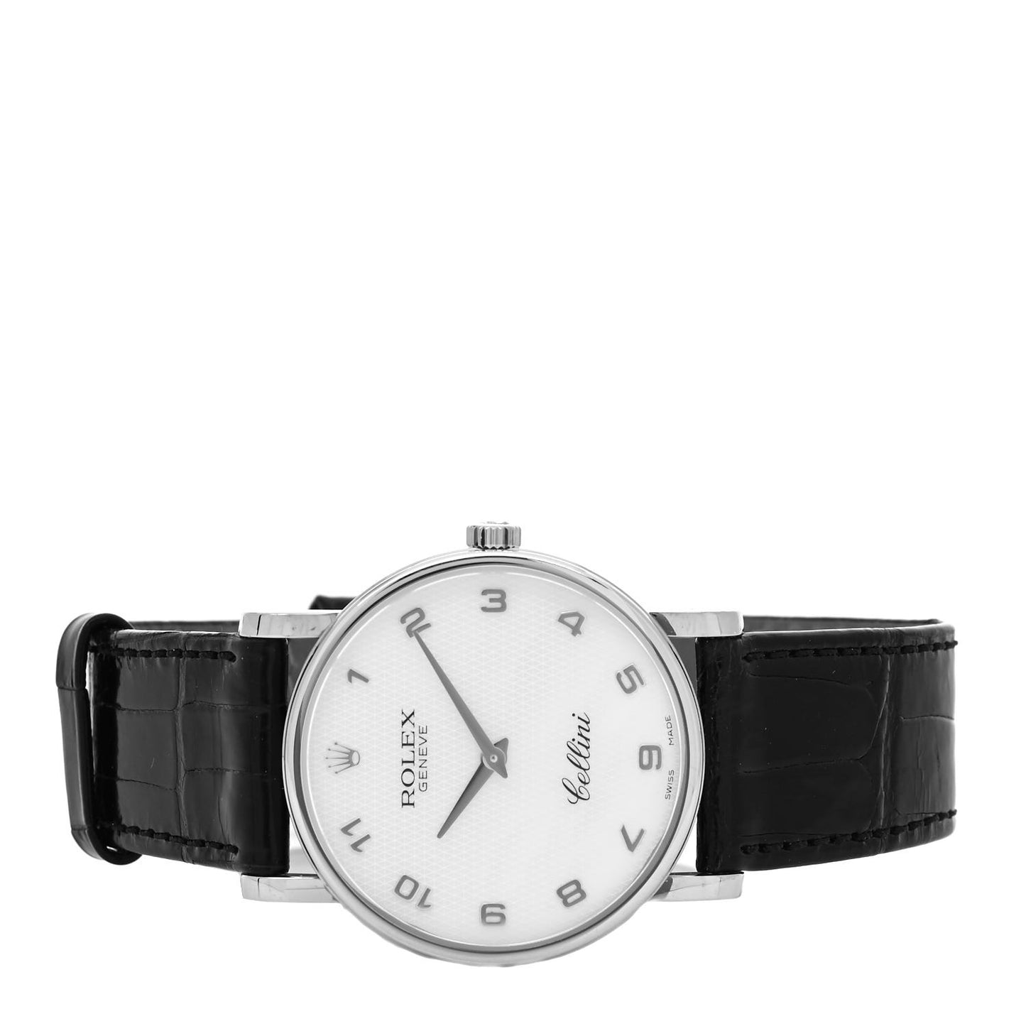 18K White Gold Alligator 32mm Cellini Manual Winding Watch White 5115