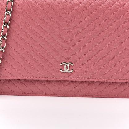 Chanel Caviar Chevron Quilted Wallet On Chain WOC Pink 11 of 12