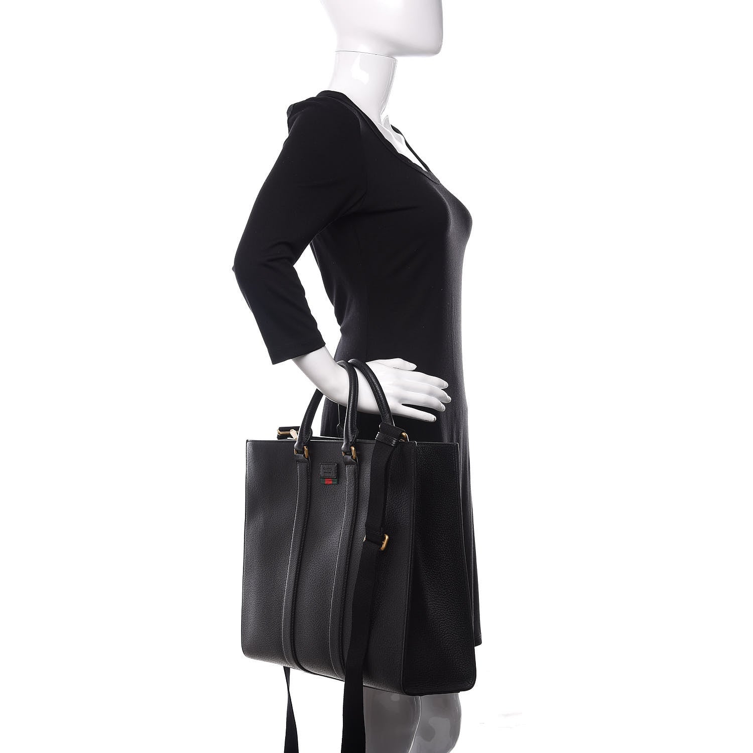 Gucci Grained Calfskin Web Top Handle Tote Black 2 of 10