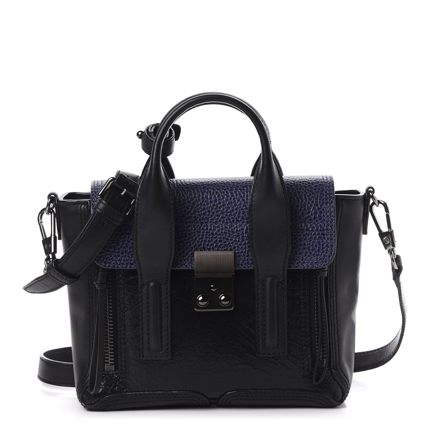 3.1 Phillip Lim 3.1 Textured Patent Calfskin Mini Pashli Satchel Black Blue 1 of 10