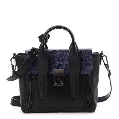 3.1 Phillip Lim 3.1 Textured Patent Calfskin Mini Pashli Satchel Black Blue 1 of 10