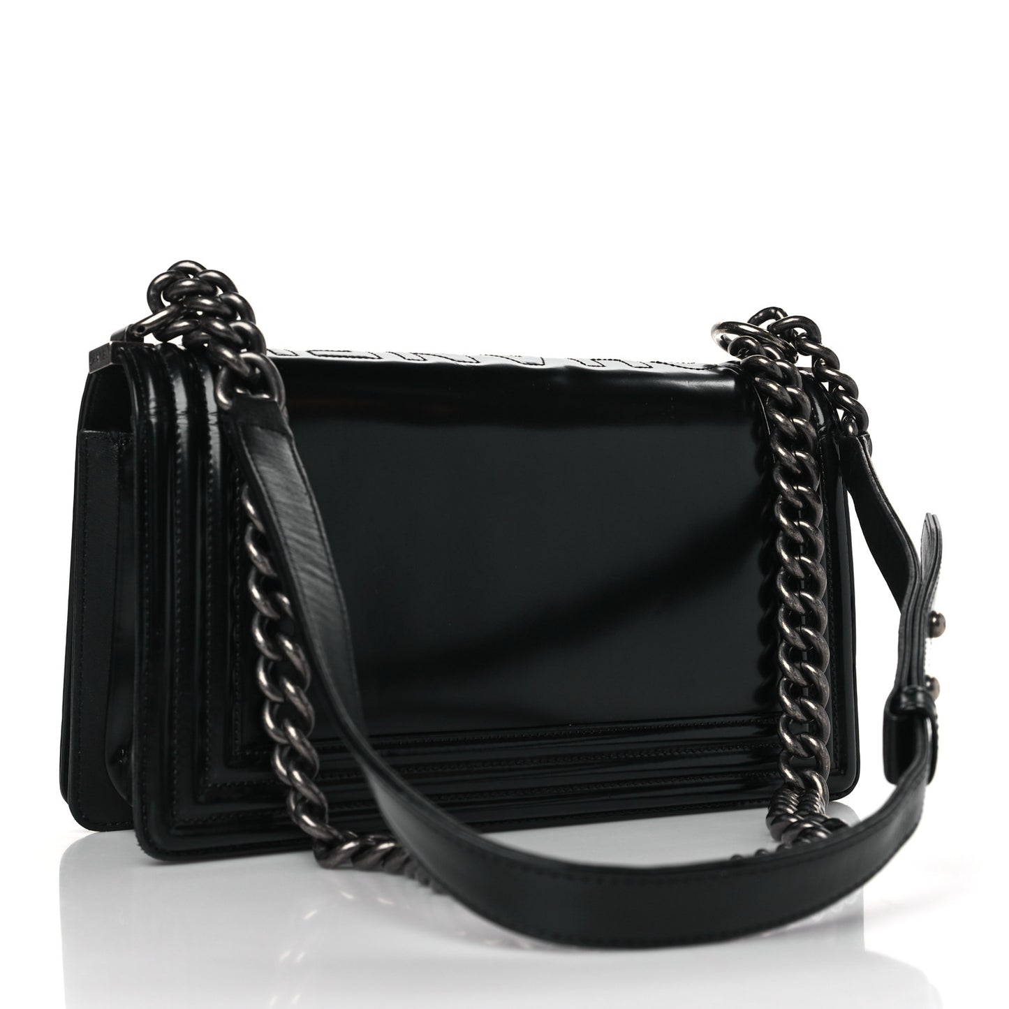 Glazed Calfskin Medium Boy Flap Black