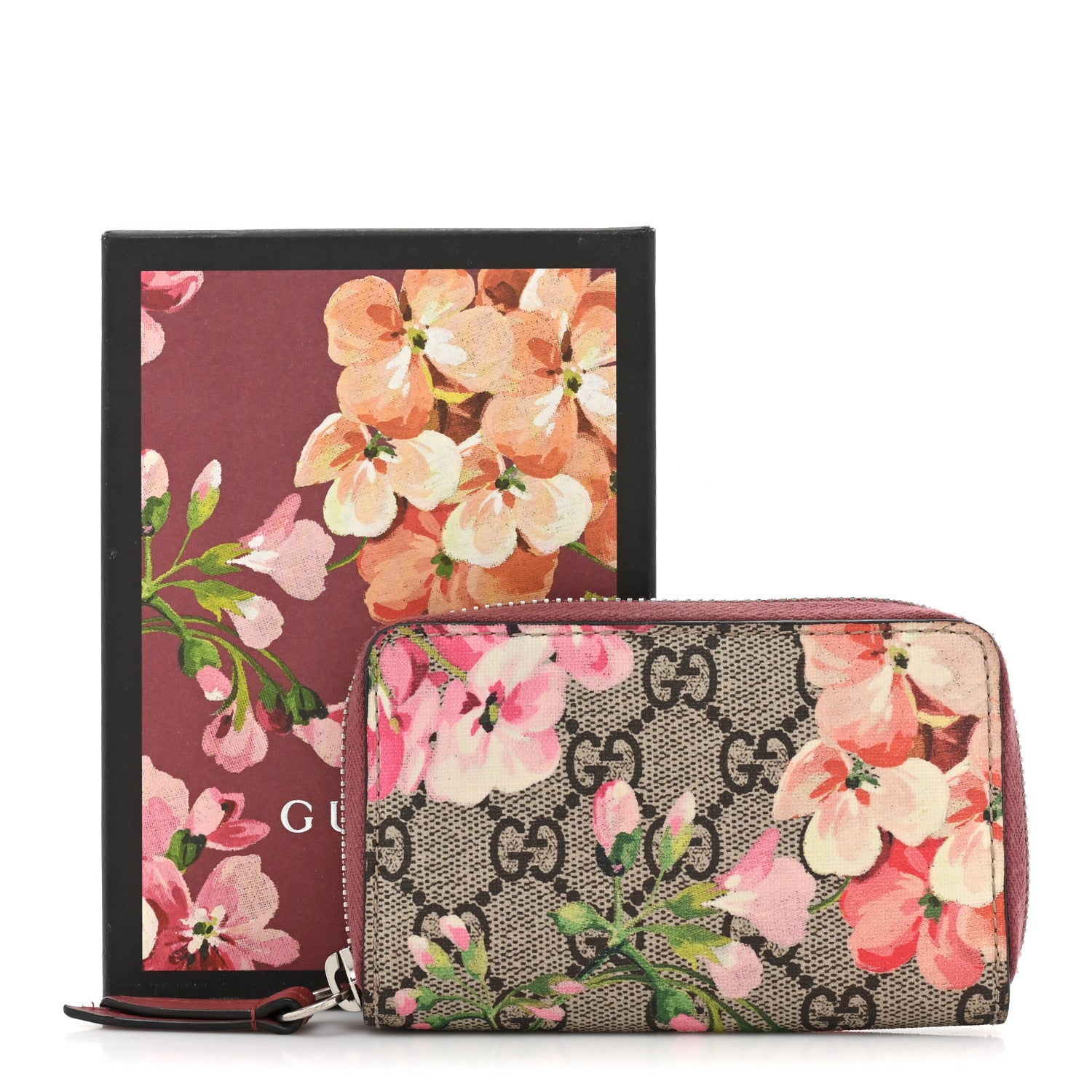 Gucci GG Supreme Monogram Blooms Zip Around Card Case Wallet Beige Multicolor Dry Rose 11 of 11