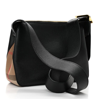 Burberry Soft Grain Calfskin House Check Small Helmsley Crossbody Black 3 of 11