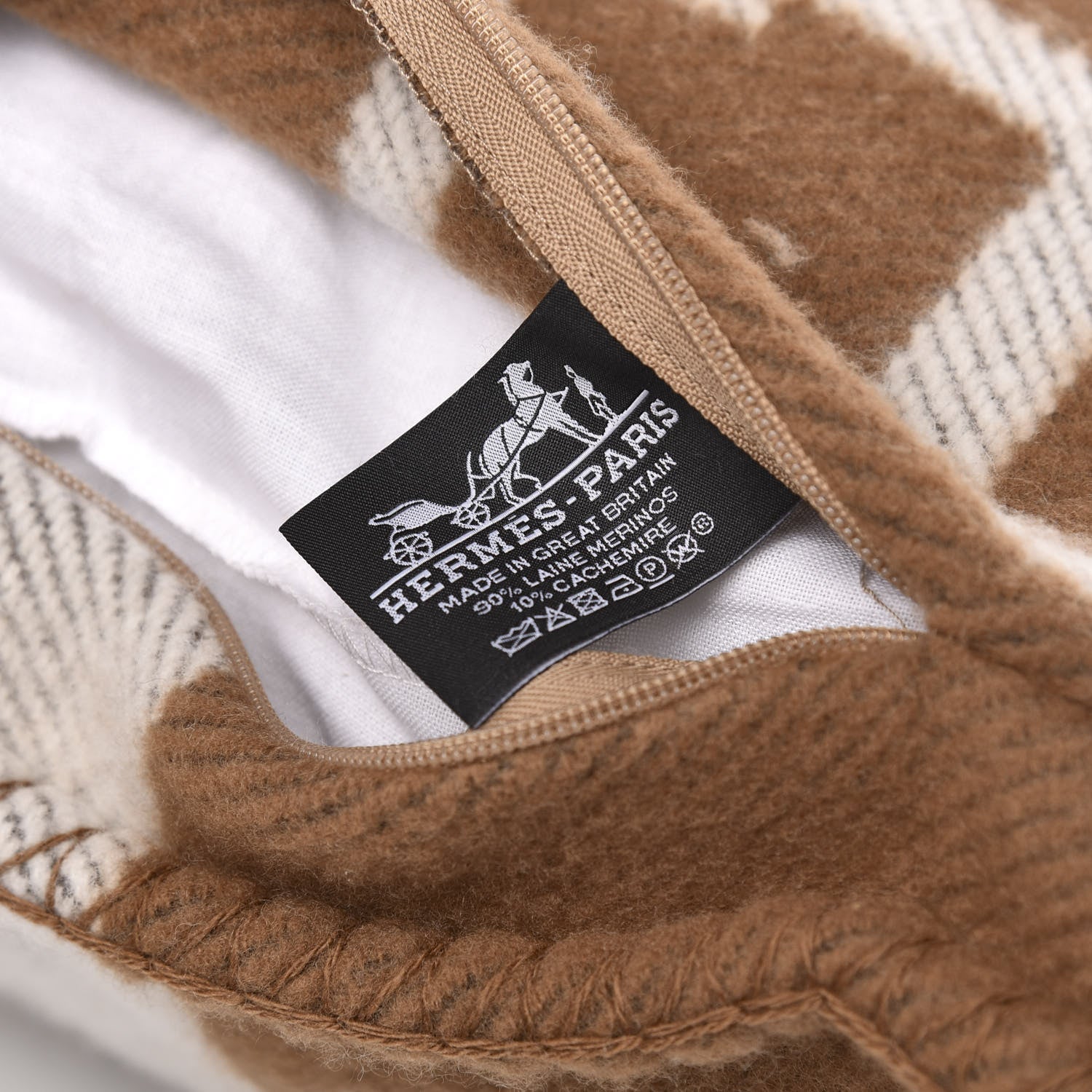 Hermes Wool Cashmere Avalon Pillow PM Ecru Camel 3 of 3