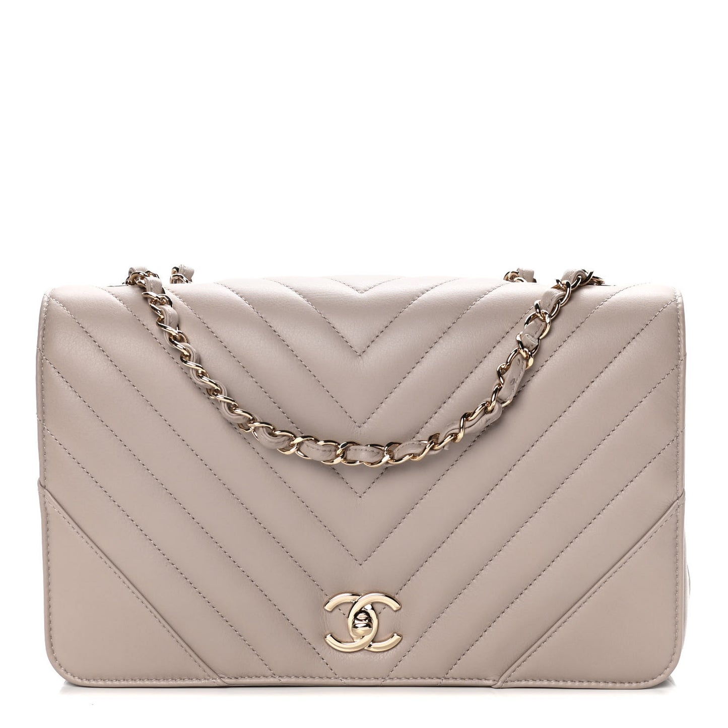 Calfskin Chevron Quilted Large Statement Flap Beige