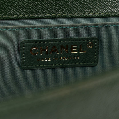 Chanel Caviar Chevron Quilted Medium Boy Flap Dark Green 7 of 12