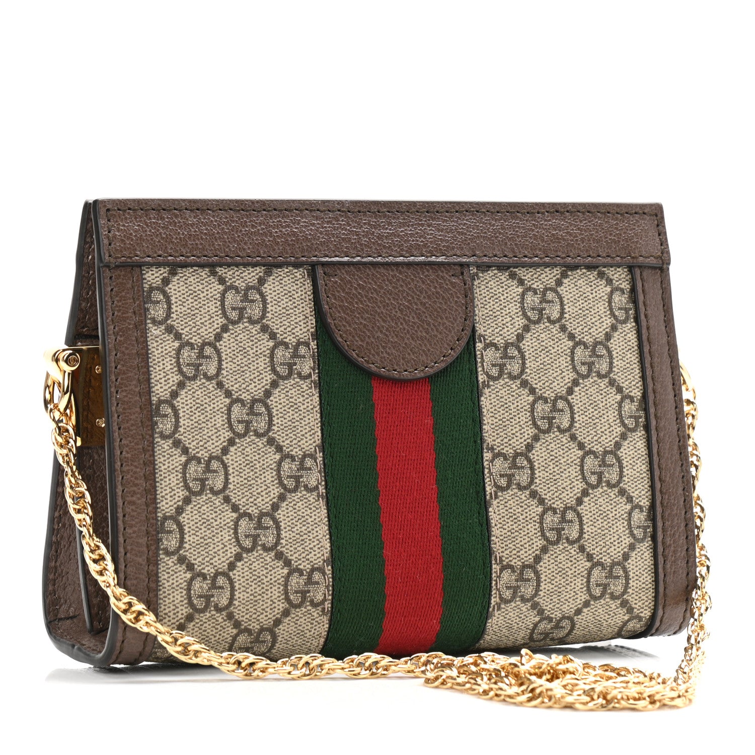 Gucci GG Supreme Monogram Textured Dollar Calfskin Web Mini Ophidia Chain Shoulder Bag Beige Ebony New Acero 2 of 11