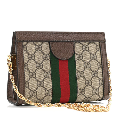 Gucci GG Supreme Monogram Textured Dollar Calfskin Web Mini Ophidia Chain Shoulder Bag Beige Ebony New Acero 2 of 11