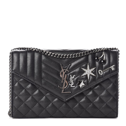 Saint Laurent Lambskin Mixed Matelasse Monogram Charms Chain Wallet Black 1 of 11