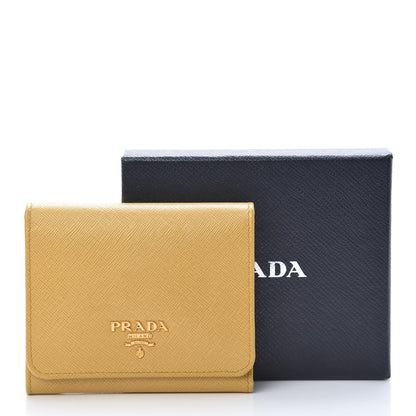 Prada Saffiano Metal Tri-Fold Wallet Ginestra 10 of 10