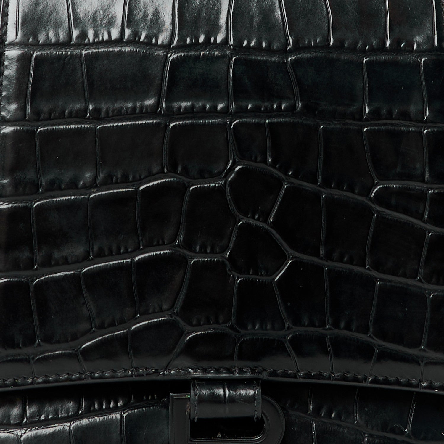 Balenciaga Shiny Calfskin Monochrome Crocodile Embossed Medium Hourglass Top Handle Bag Black 8 of 11