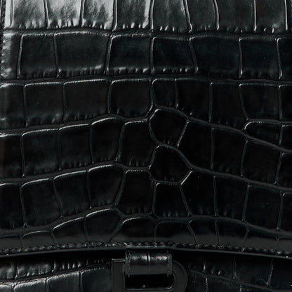 Balenciaga Shiny Calfskin Monochrome Crocodile Embossed Medium Hourglass Top Handle Bag Black 8 of 11