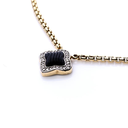 David Yurman 18K Yellow Gold Diamond Black Onyx Carved Quatrefoil Necklace 4 of 6