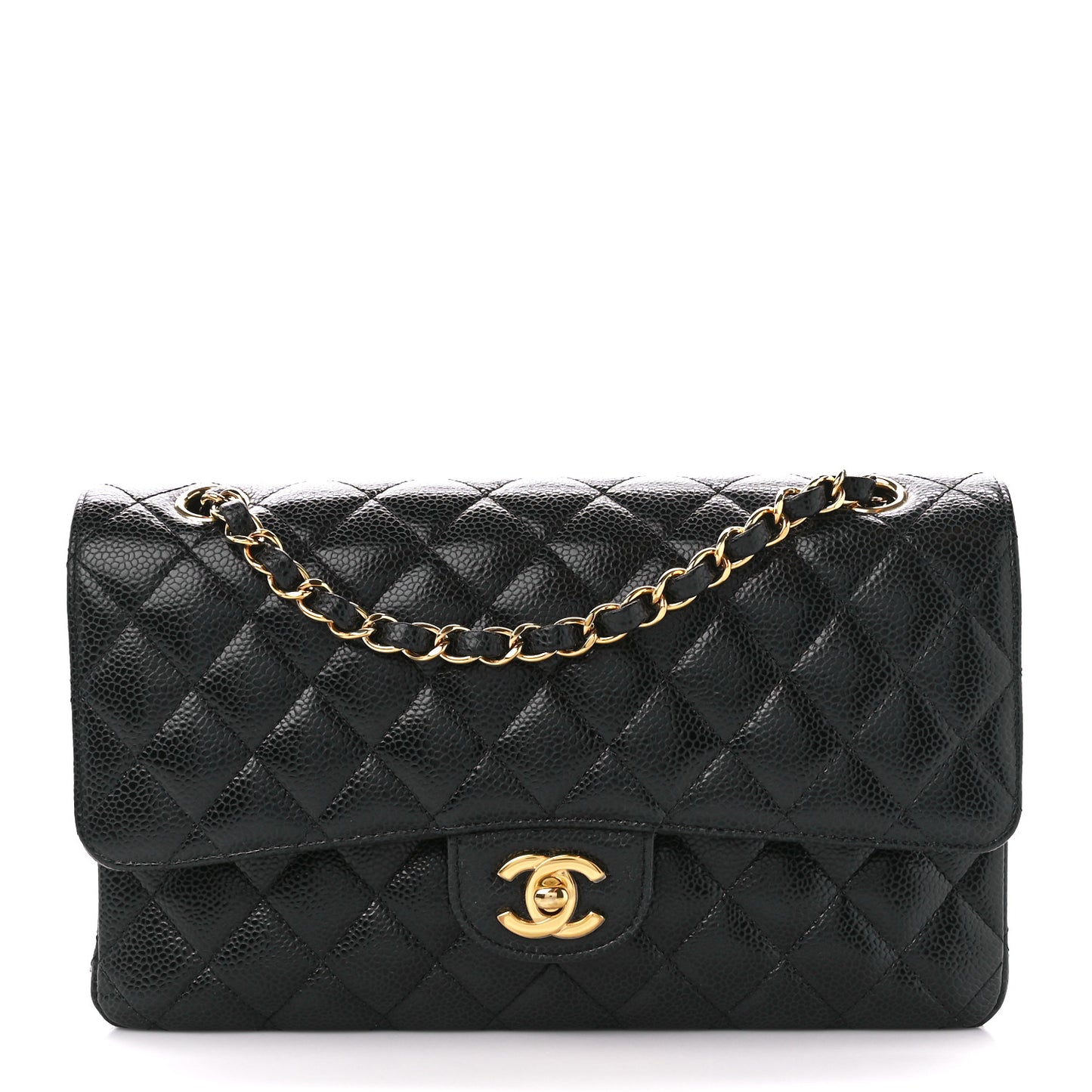 Caviar Quilted Medium Double Flap Black