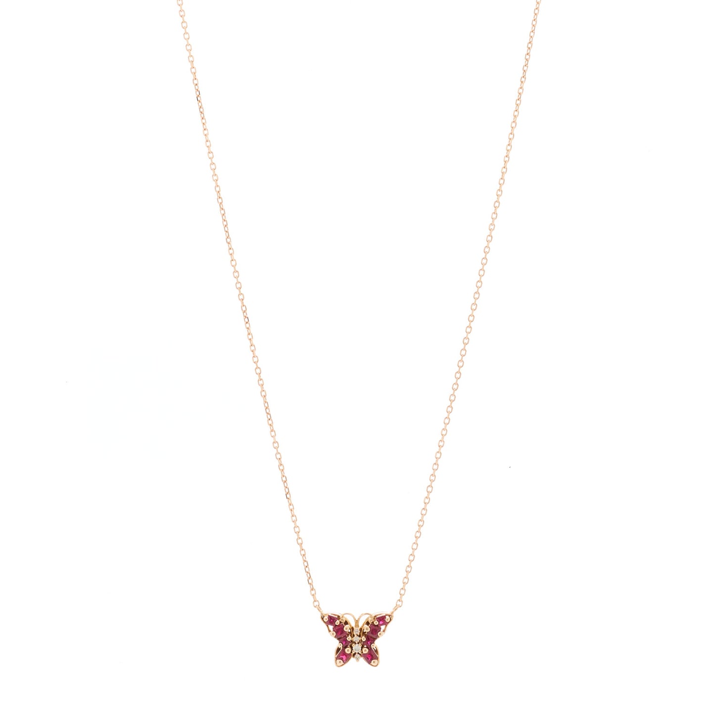 18K Rose Gold Diamond Ruby Mini Butterfly Pendant Necklace
