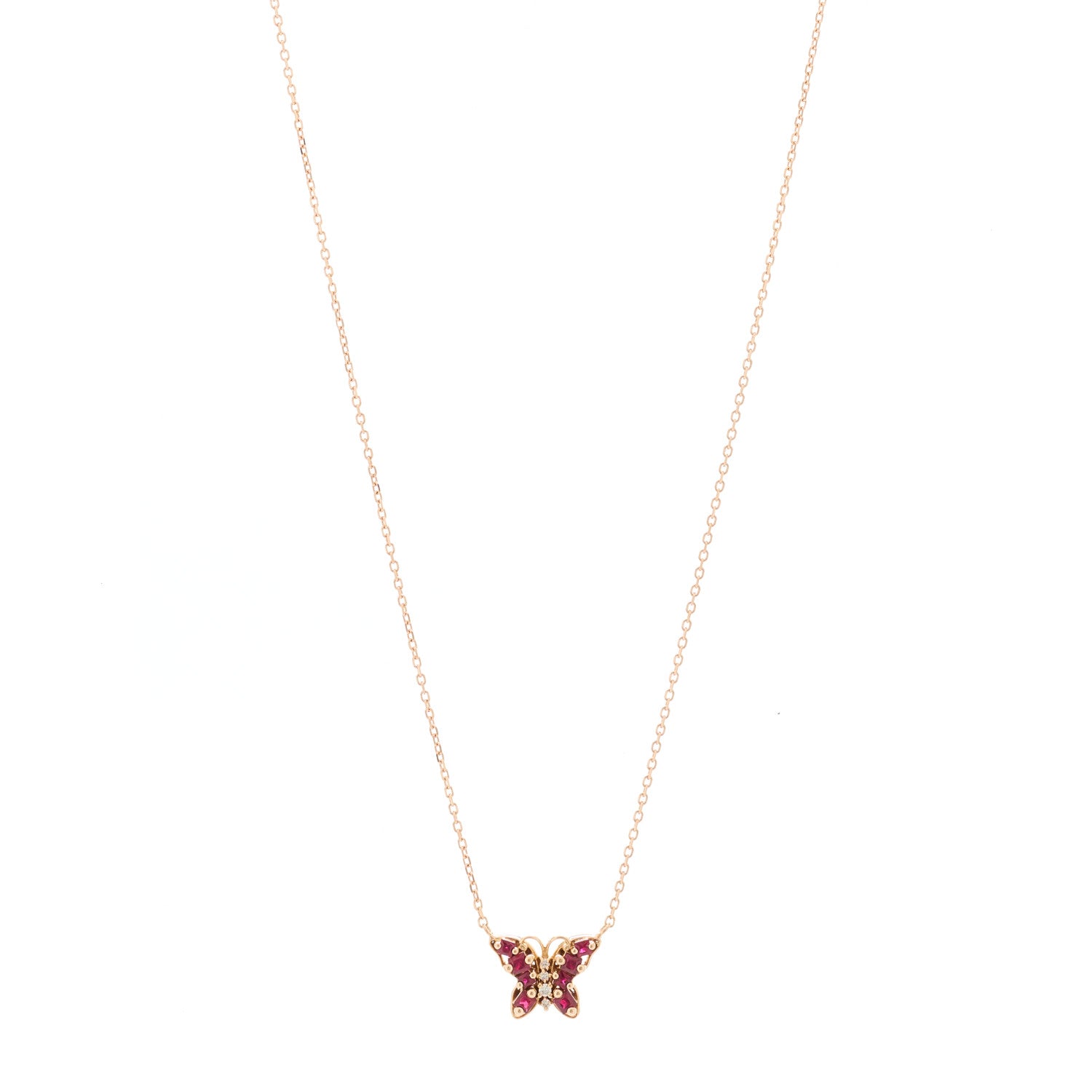 Suzanne Kalan 18K Rose Gold Diamond Ruby Mini Butterfly Pendant Necklace 1 of 7