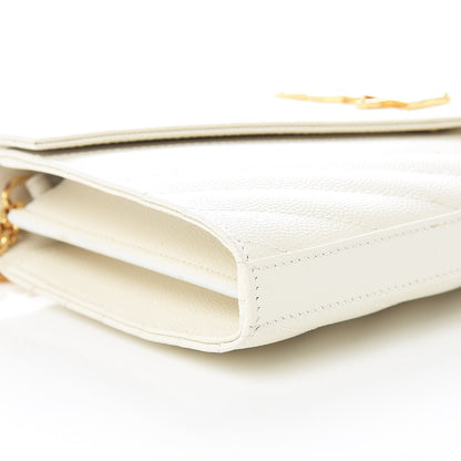 Saint Laurent Grain De Poudre Matelasse Chevron Monogram Chain Wallet Porcellana 5 of 10