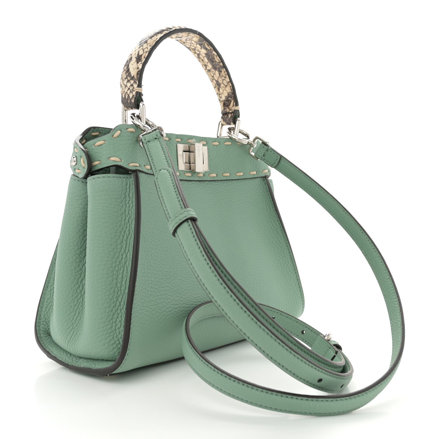 Cuoio Romano Snakeskin Selleria Mini Peekaboo Iconic Satchel Mint Stone