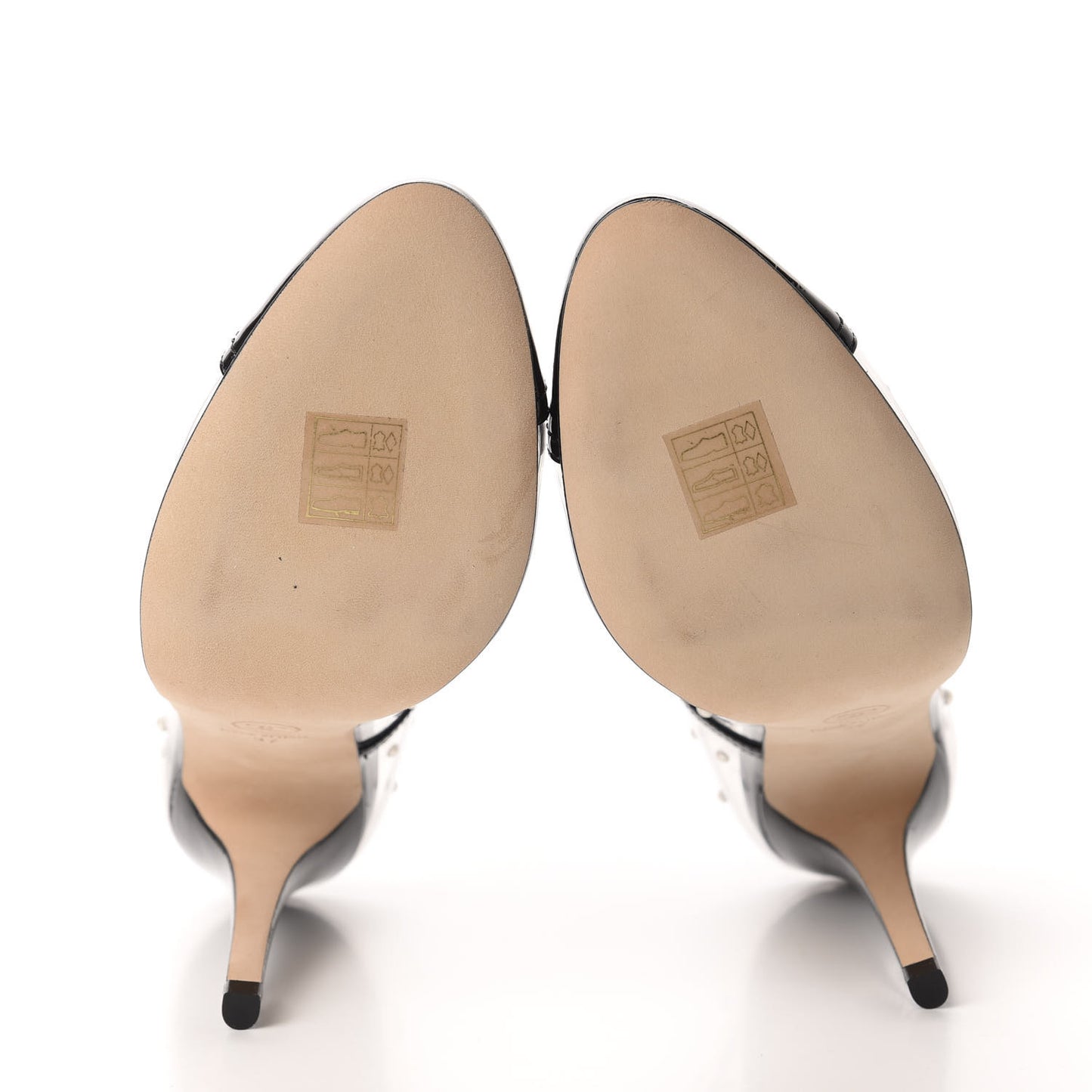 PVC Patent Calfskin Pearl Cap Toe Pumps 37 Transparent Black