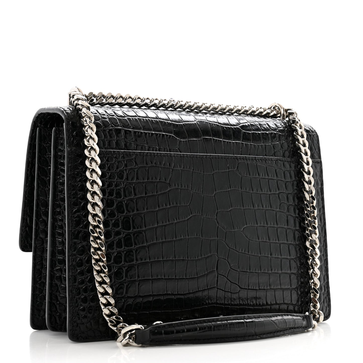 Calfskin Crocodile Embossed Medium Monogram Sunset Black