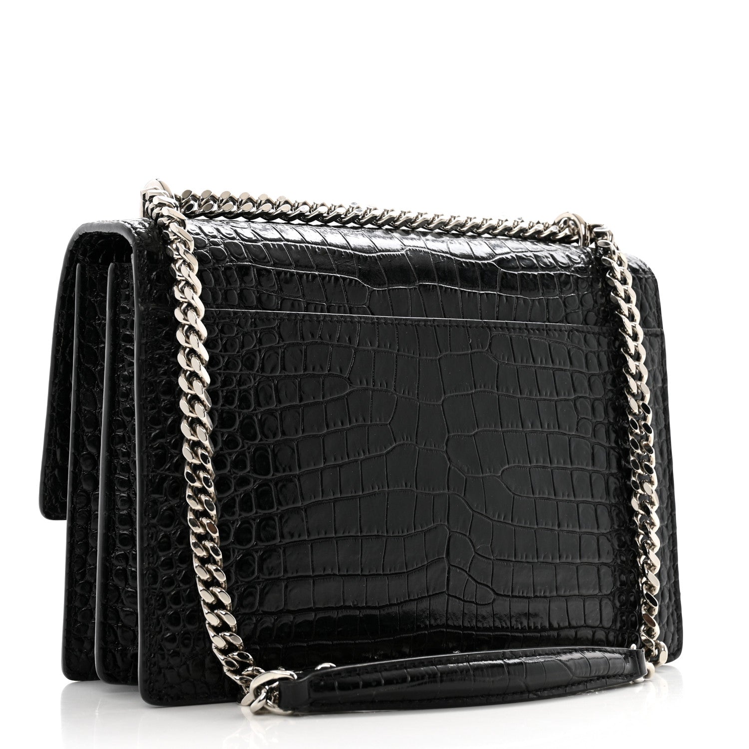 Saint Laurent Calfskin Crocodile Embossed Medium Monogram Sunset Black 3 of 12
