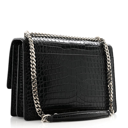 Saint Laurent Calfskin Crocodile Embossed Medium Monogram Sunset Black 3 of 12