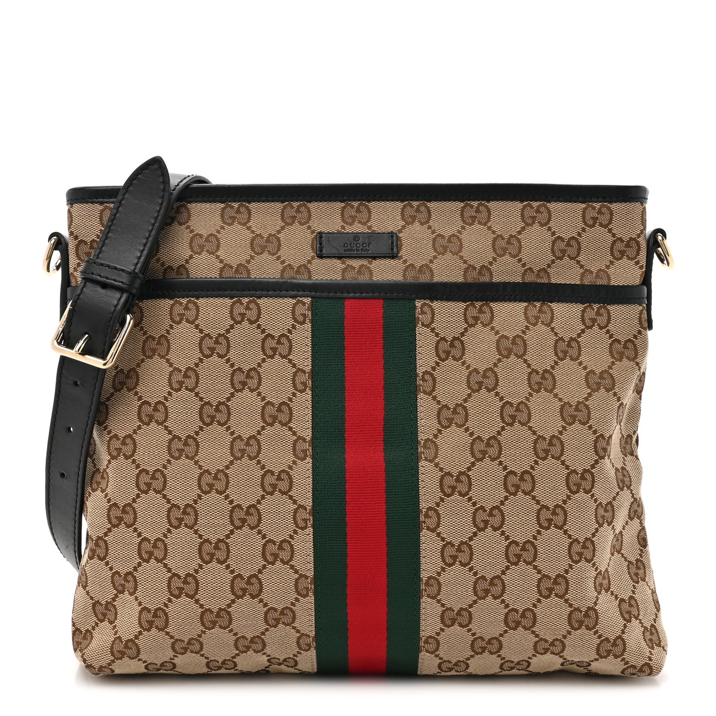 GG Monogram Web Flat Messenger Bag Black