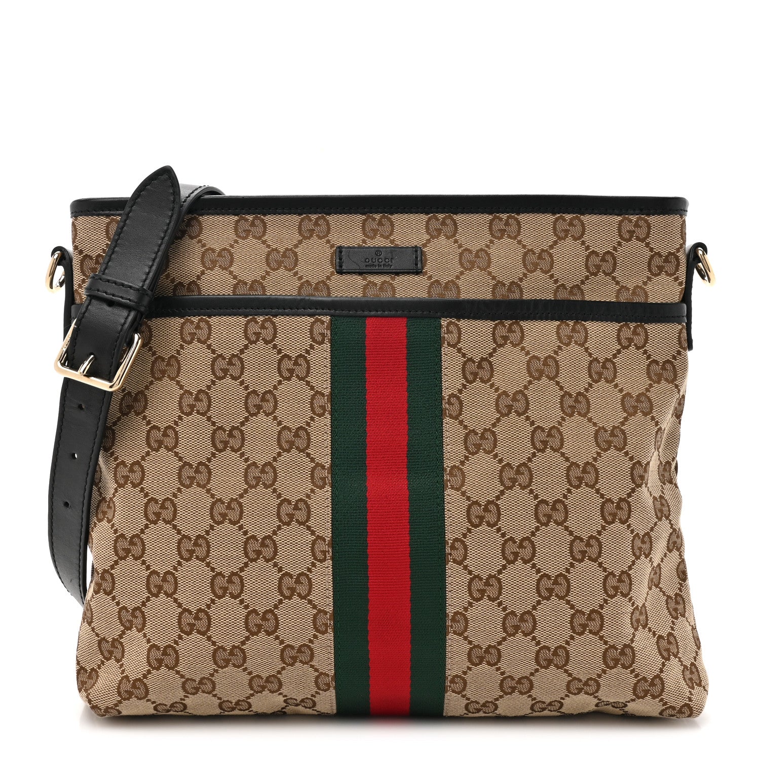 Gucci GG Monogram Web Flat Messenger Bag Black 1 of 10