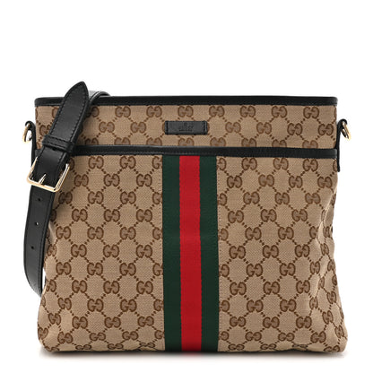 Gucci GG Monogram Web Flat Messenger Bag Black 1 of 10