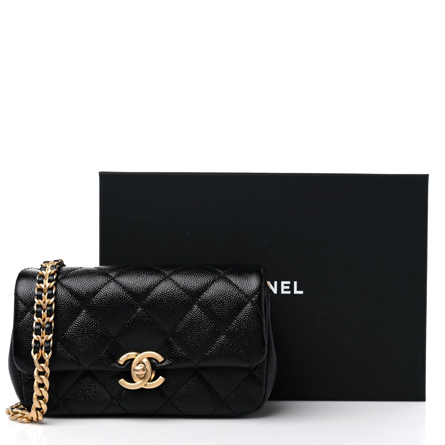 Caviar Quilted Chain Melody Waist Belt Bag Black