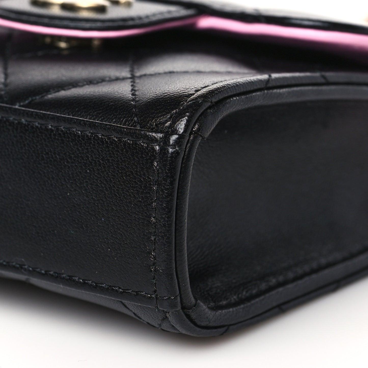 Lambskin Quilted Bi-Color Top Handle Clutch With Chain Black Pink