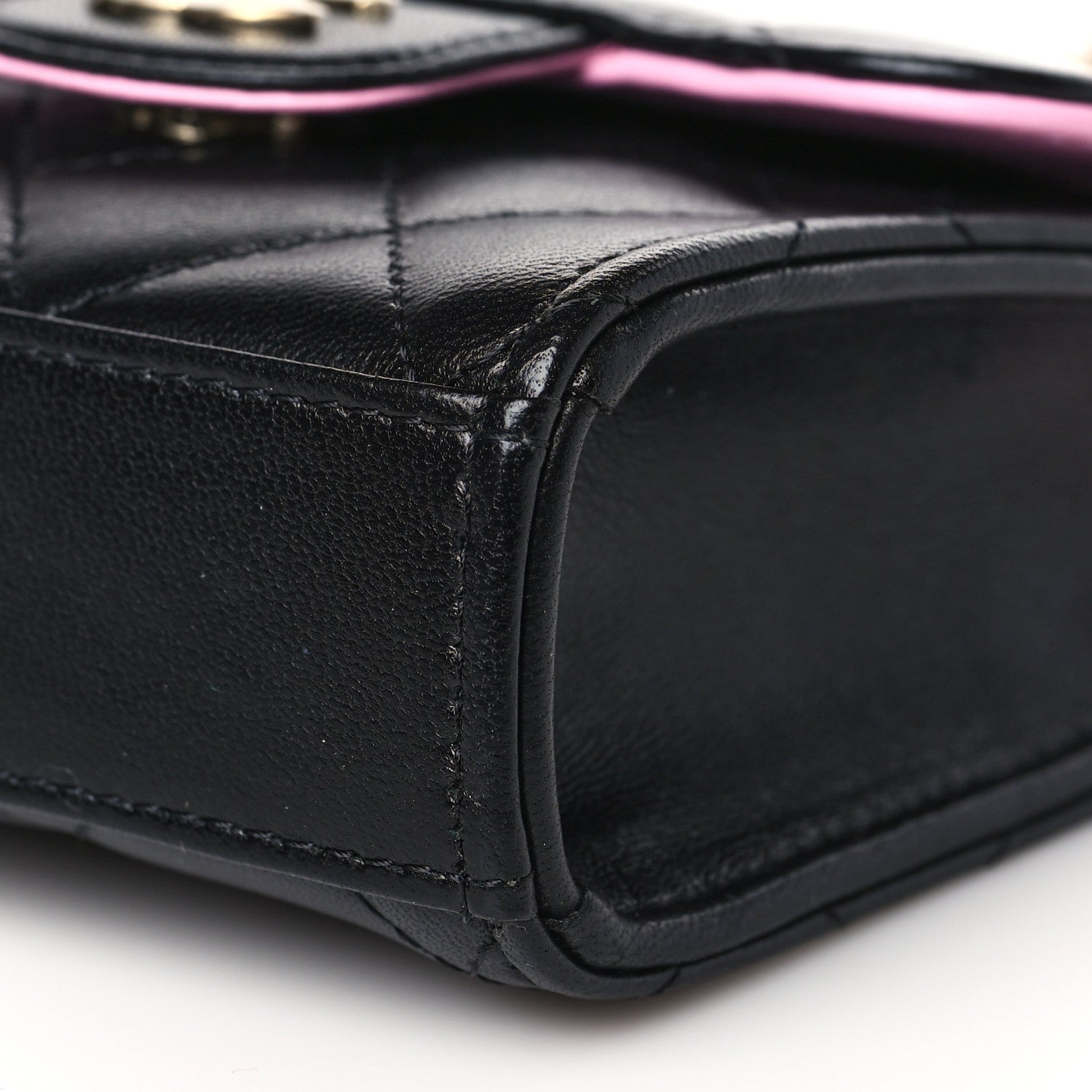 Chanel Lambskin Quilted Bi-Color Top Handle Clutch With Chain Black Pink 9 of 10