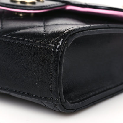 Chanel Lambskin Quilted Bi-Color Top Handle Clutch With Chain Black Pink 9 of 10