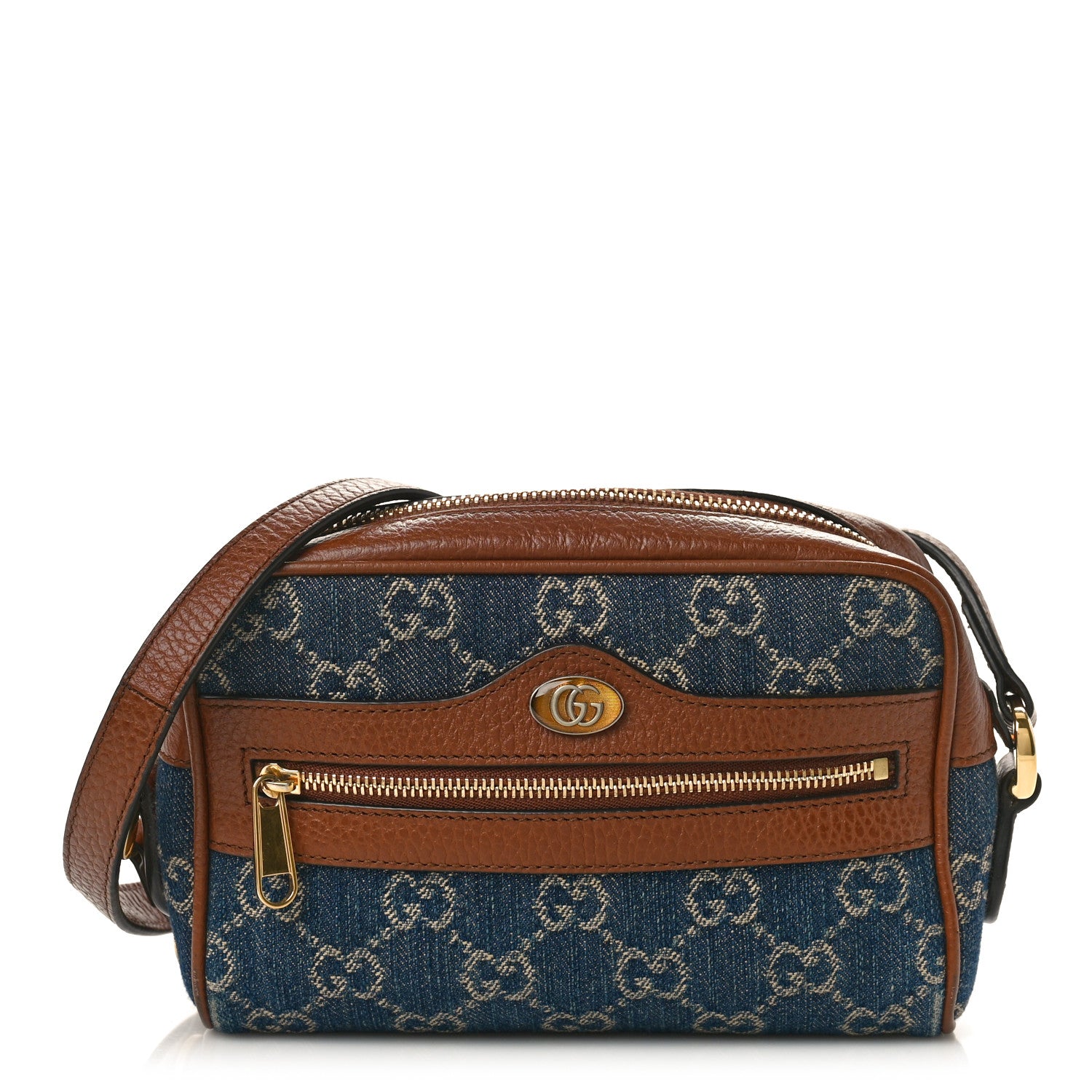 Gucci New Denim GG Monogram Dollar Calfskin Mini Ophidia Shoulder Bag Blue Tea Cuir Epilog 1 of 10