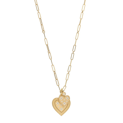 Roberto Coin 18K Yellow Gold Diamond Venetian Princess Two Heart Medallion Charm Necklace 1 of 4