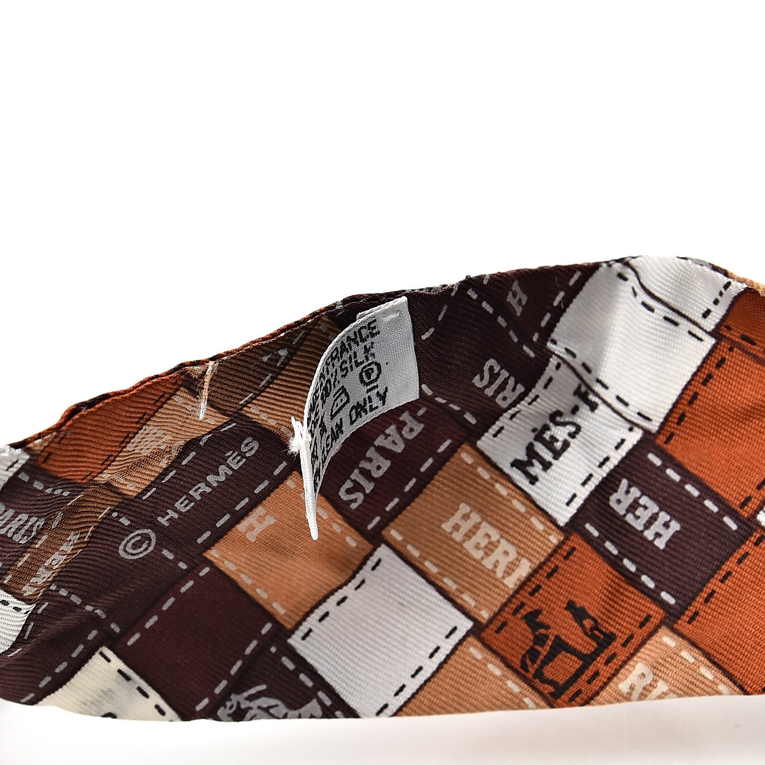 Hermes Silk Bolduc Au Carre Twilly Orange Brun Blanc 5 of 5