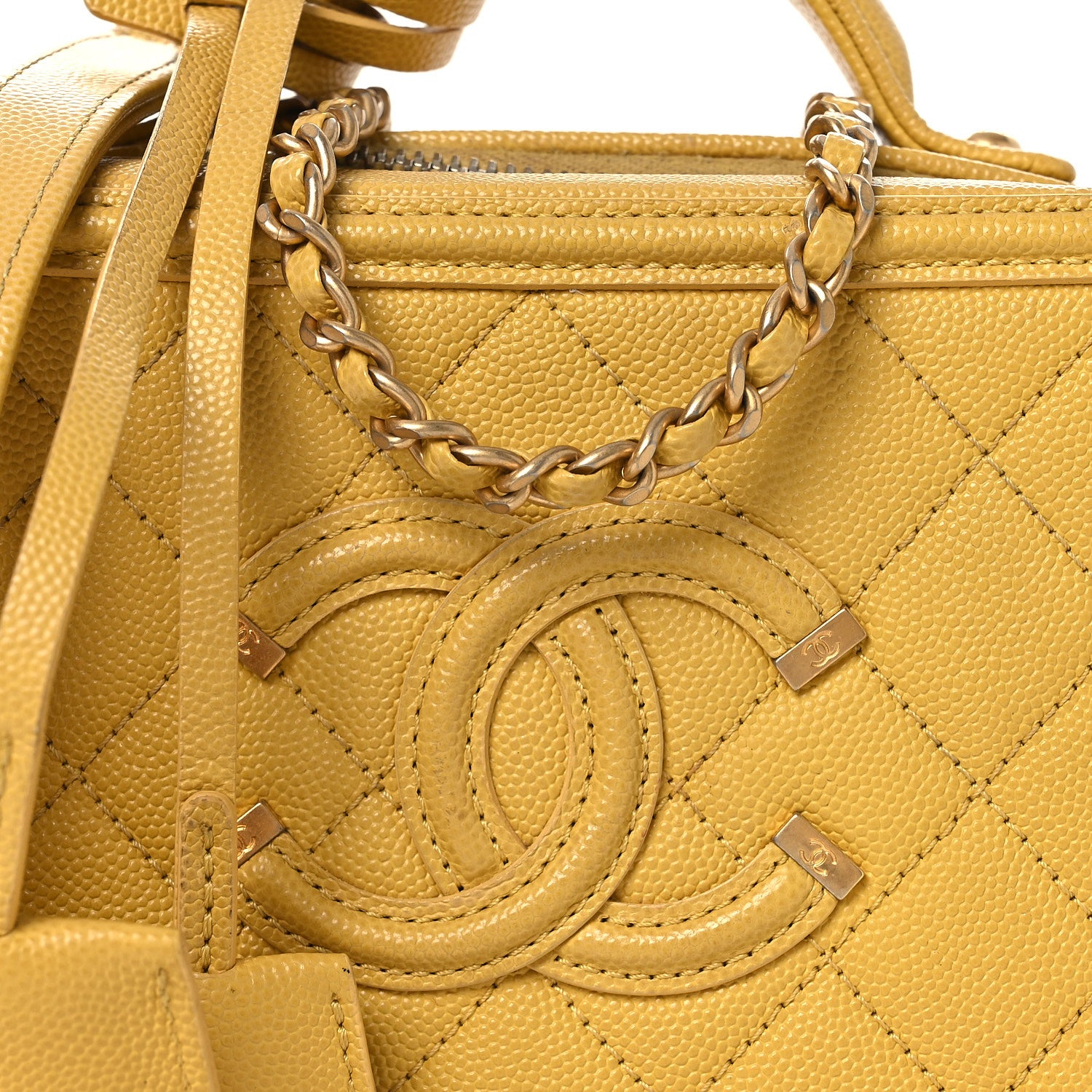 Chanel Caviar Quilted Small CC Filigree Vanity Case Yellow 8 of 13