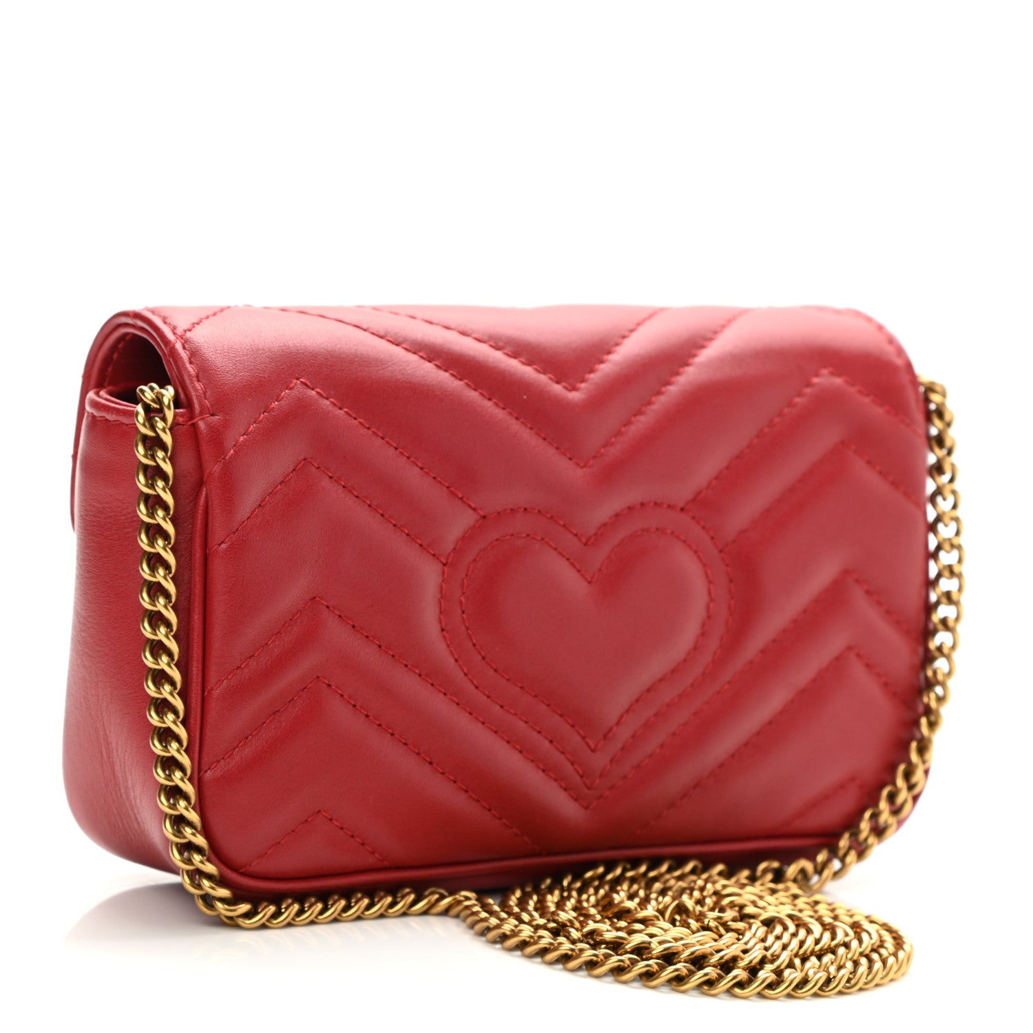 Gucci Calfskin Matelasse Super Mini GG Marmont Shoulder Bag Hibiscus Red 3 of 9