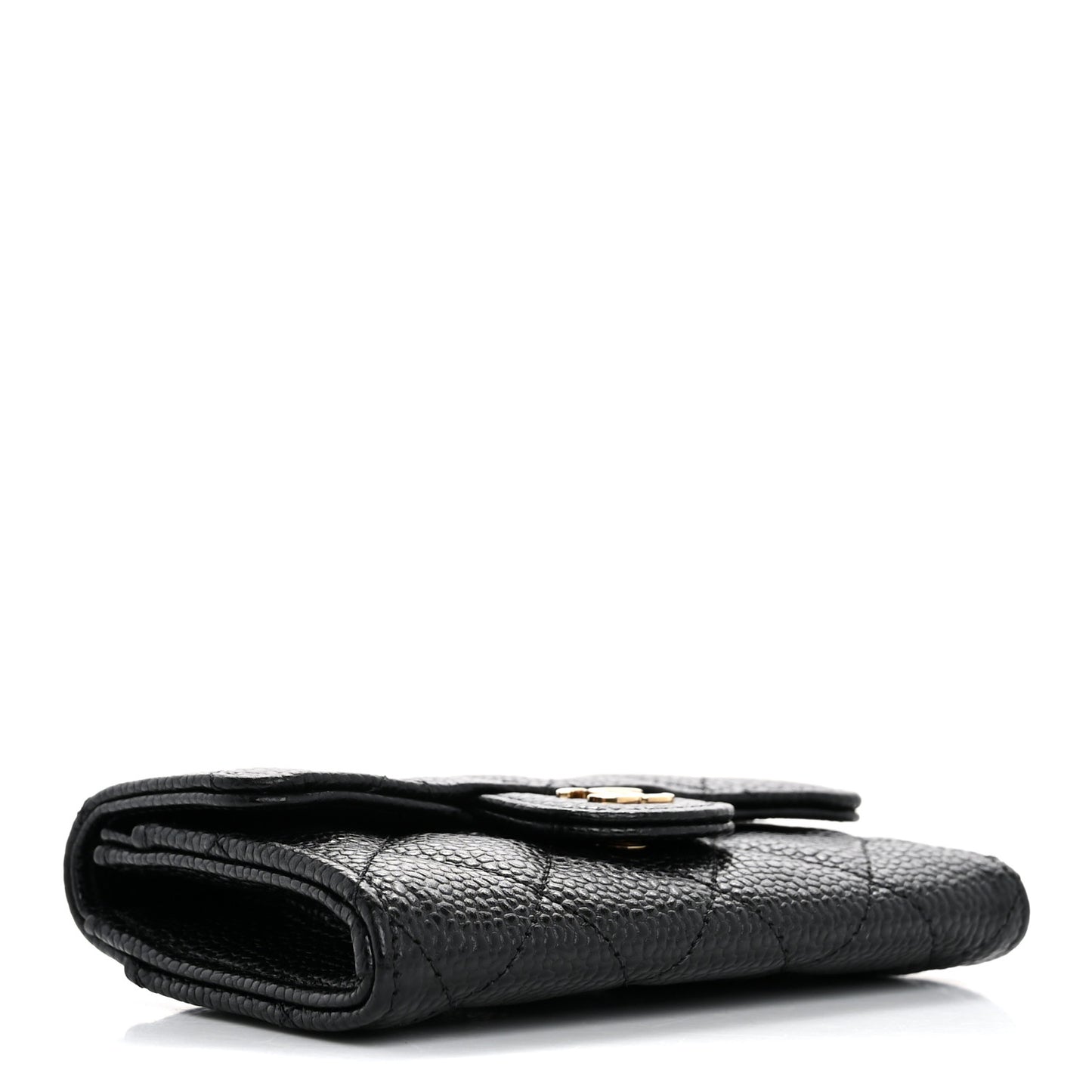 Caviar Quilted Flap Card Holder Wallet Black