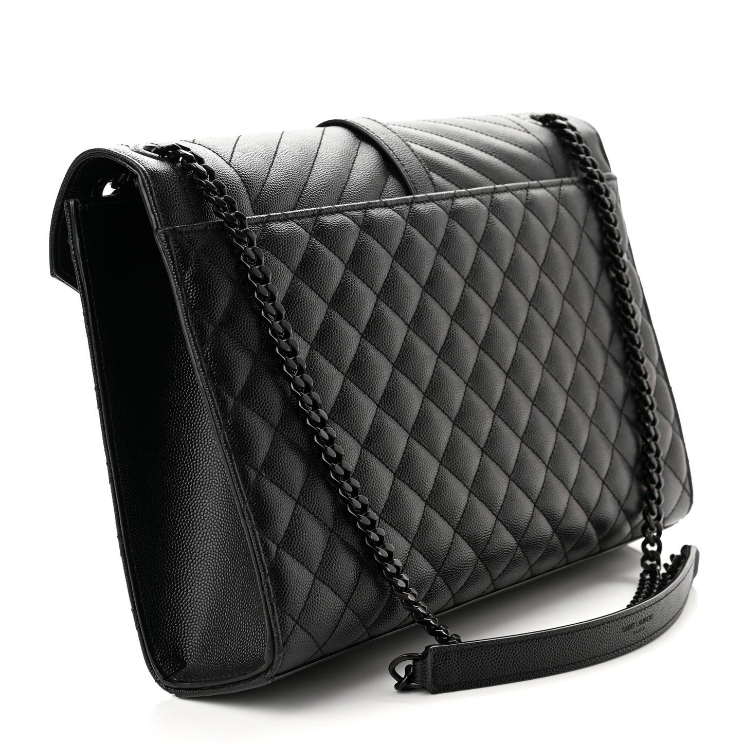 Grain De Poudre Textured Mixed Matelasse Large Triquilt Monogram Monochrome Satchel Black