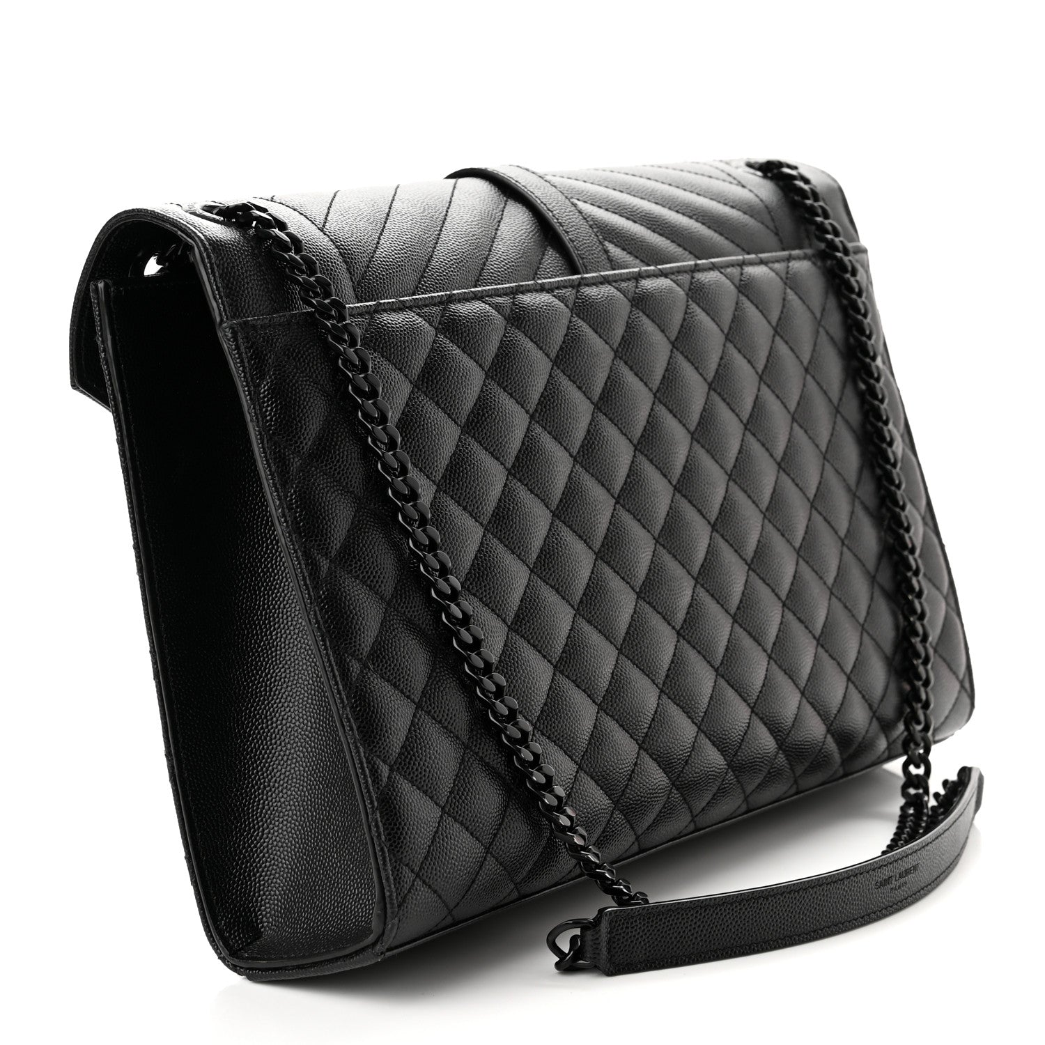 Saint Laurent Grain De Poudre Textured Mixed Matelasse Large Triquilt Monogram Monochrome Satchel Black 3 of 10