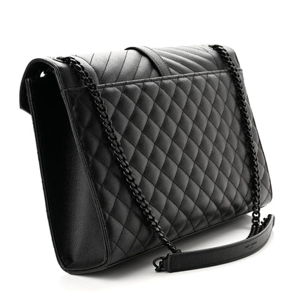 Saint Laurent Grain De Poudre Textured Mixed Matelasse Large Triquilt Monogram Monochrome Satchel Black 3 of 10