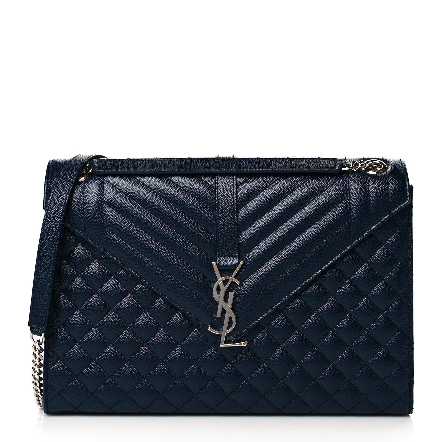 Saint Laurent Grain De Poudre Mixed Matelasse Triquilt Large Monogram Satchel Deep Marine 1 of 10