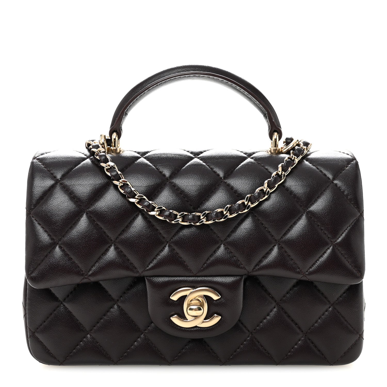 Chanel Lambskin Quilted Mini Top Handle Rectangular Flap Dark Purple 1 of 9