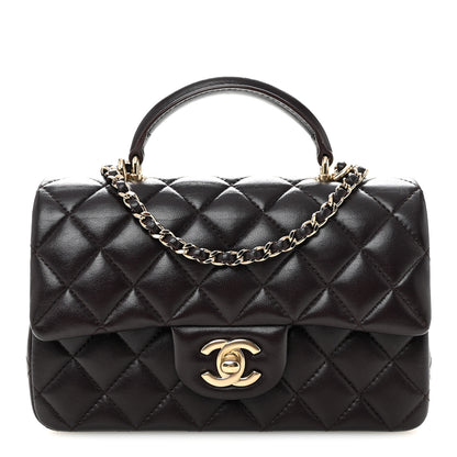 Chanel Lambskin Quilted Mini Top Handle Rectangular Flap Dark Purple 1 of 9