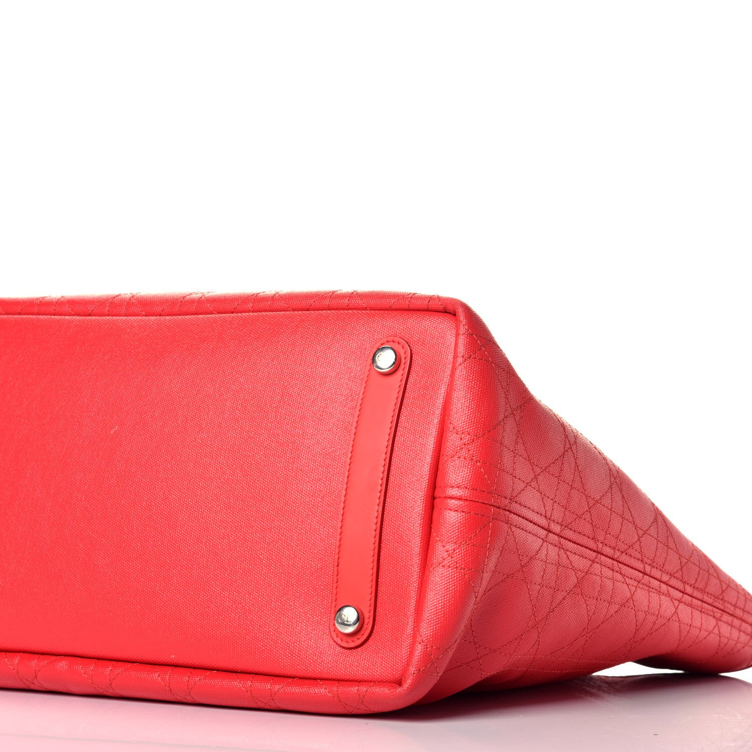 Christian Dior Coated Canvas Cannage Panarea Shopping Tote Red 17 of 17