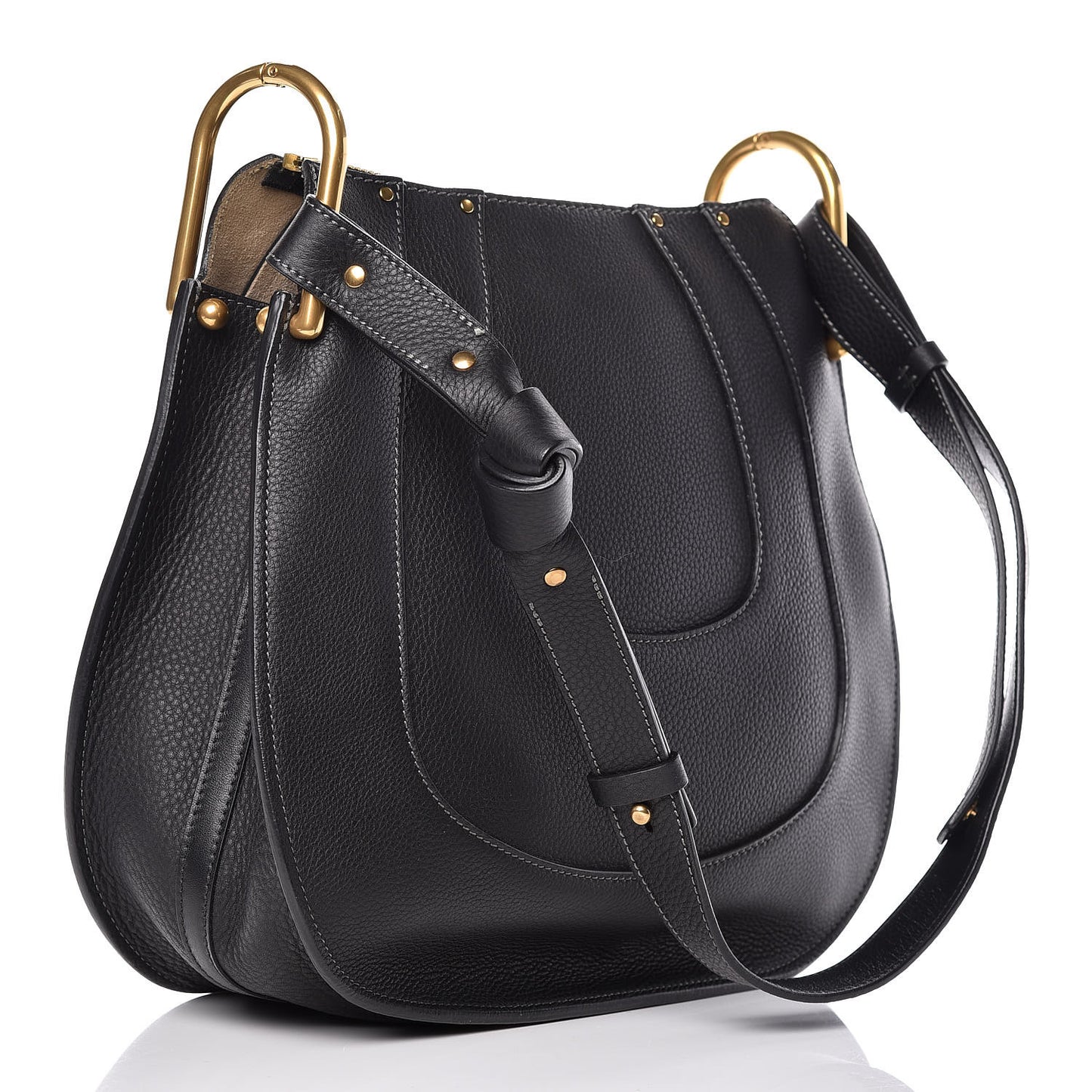 Grained Calfskin Small Hayley Hobo Black